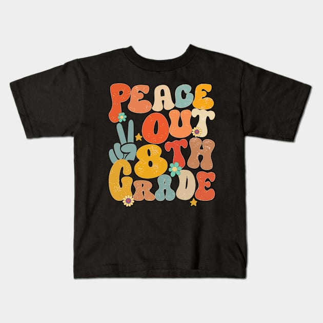 Peace Out 8th Grade Groovy Graduation Last Day of School Kids T-Shirt by AlmaDesigns